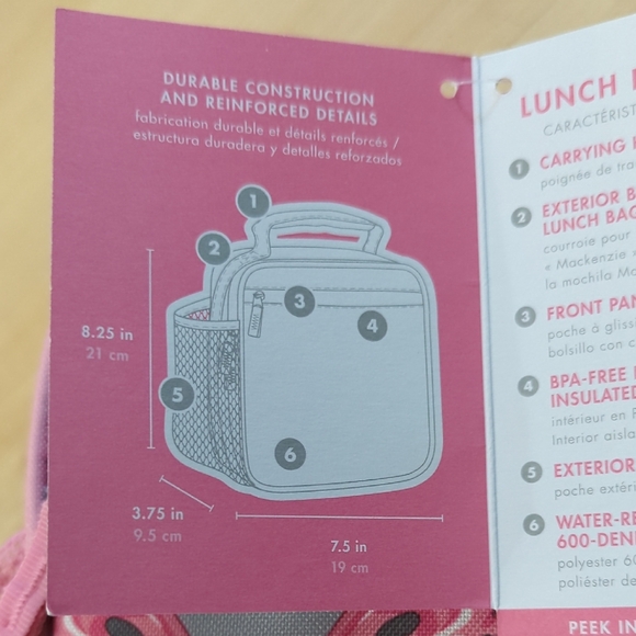 Pottery Barn Kids Pink and Gray Butterfly Lunch Bag - Picture 4 of 5